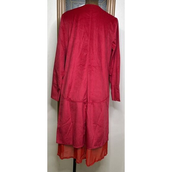 Longline Duster Sweater Velveteen Jacket Women’s Medium Red Layered Steampunk - Picture 4 of 4